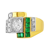 Estate Art Deco Diamond Emerald Ring