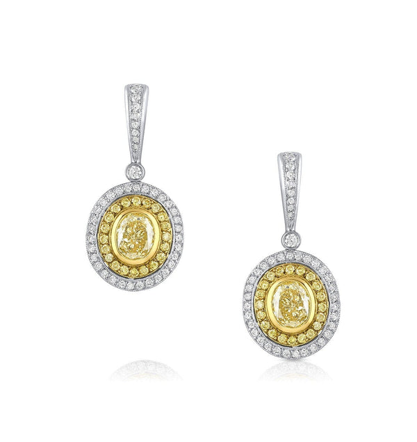 “Michael Beaudry" 18k White Gold Fancy Yellow Drop Earrings, GIA Certified