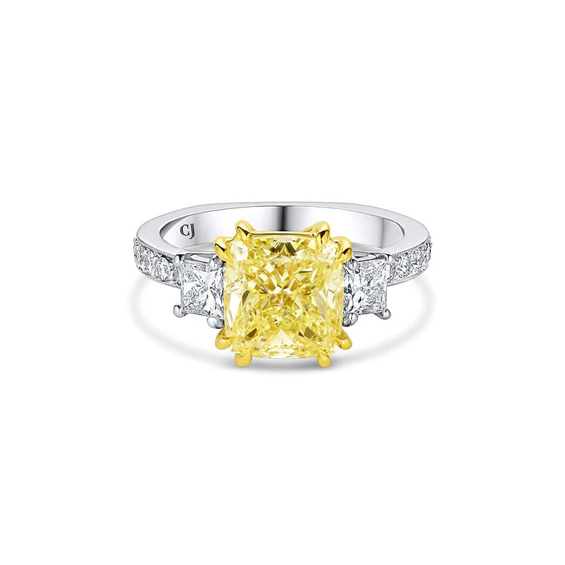 Platinum 18kt Gold 3.03ct Fancy Light Yellow Cushion-Cut Diamond Ring, GIA Certified