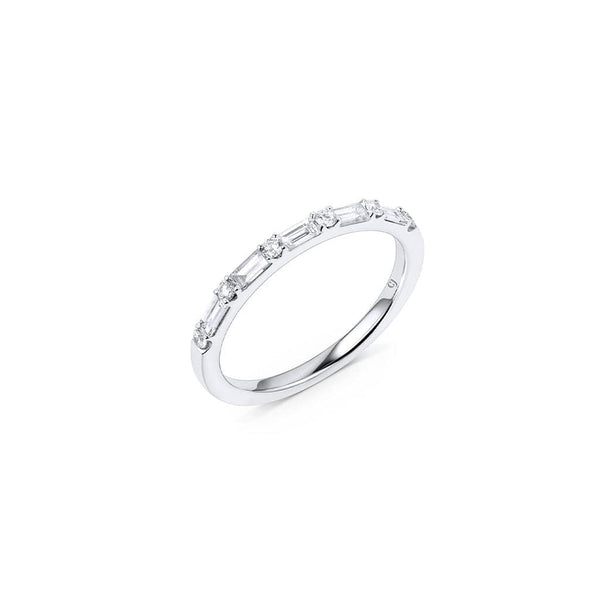 18kt White Gold Baguette and Round Diamond Band