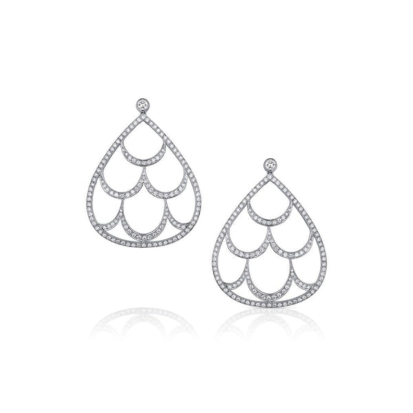 18kt White Gold 3.11ctw Diamond Tear Drop Chandelier Earrings