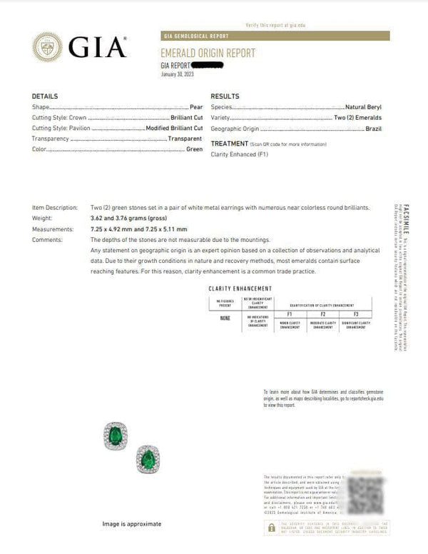 Estate Platinum 1.50ctw Brazilian Emerald Diamond Stud Earrings, GIA Certified