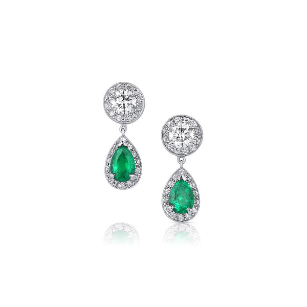 Rivière Platinum 1.50ctw Emerald and Diamond Drop Earrings, GIA Certified
