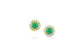 18K Yellow Gold Emerald & Diamond Halo Stud Earrings