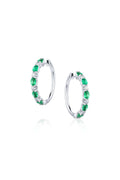 18K White Gold Diamond & Emerald Hoop Earrings