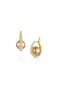 18K Yellow Gold Golden Pearl & Diamond Earrings