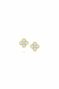 18K Yellow Gold Quatrefoil Diamond Stud Earrings