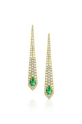 18K Yellow Gold Elongated Tapered Diamond & Emerald Drop Earrings