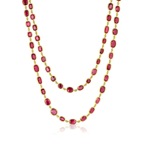 Rivière  18kt Yellow Gold 75.35ctw Ruby 36" Long Necklace