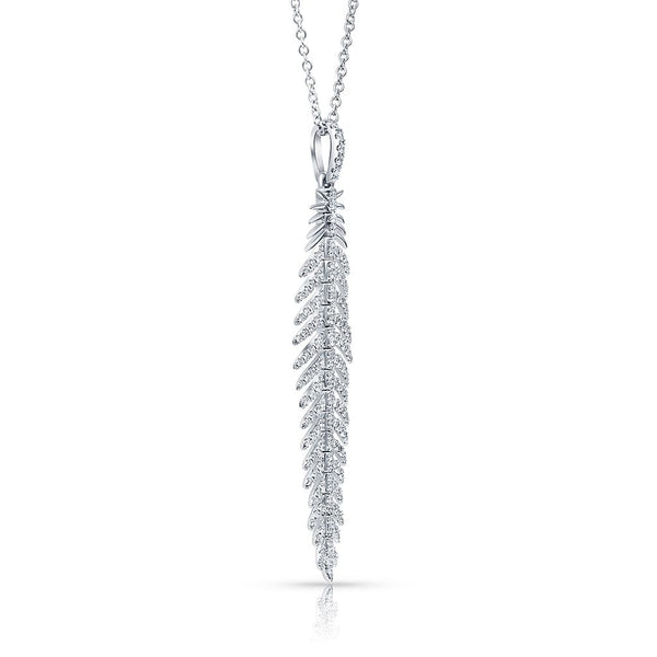 18kt White Gold Diamond Feather Pendant Necklace