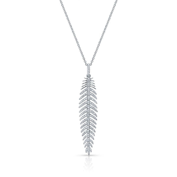 18kt White Gold Diamond Feather Pendant Necklace
