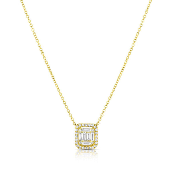 18kt Yellow Gold Baguette and Round Diamond Necklace