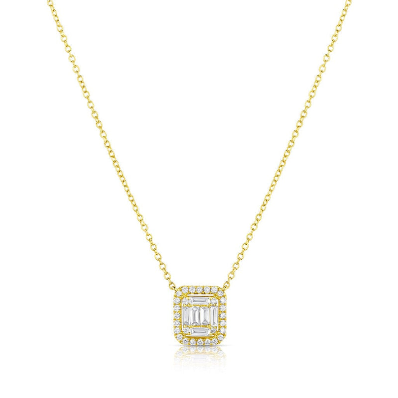 18kt Yellow Gold Baguette and Round Diamond Necklace