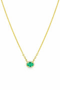18K Yellow Gold Oval Emerald & Diamond Pendant Necklace