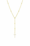 18K Yellow Gold Pavé Diamond Cross Lariat Necklace