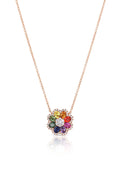 Rose Gold Multicolored Sapphire & Diamond Flower Pendant Necklace