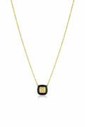 18K Yellow Gold Fancy Light Yellow Diamond & Black Enamel Bezel Necklace by Salavetti