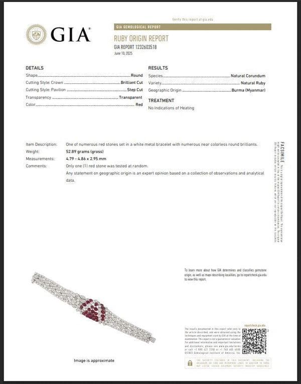 Exquisite 1960's Burma Unheated Ruby and Diamond Bracelet in 18kt White Gold