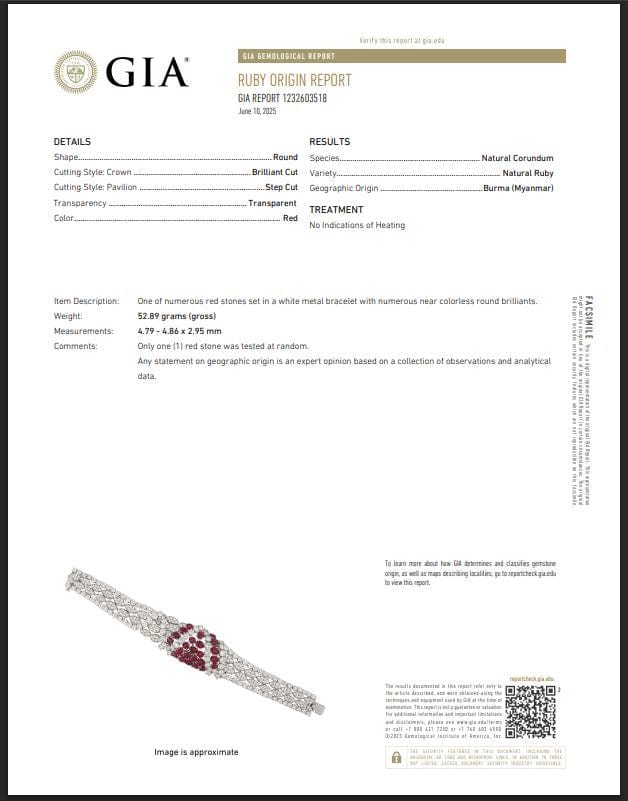 Exquisite 1960's Burma Unheated Ruby and Diamond Bracelet in 18kt White Gold