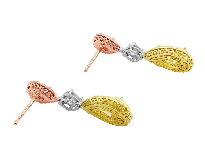 Rivière 18k Gold Pear Shaped Fancy Pink & Yellow Earrings, GIA Certified