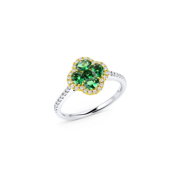 18kt White and Yellow Gold 0.84ctw Green Garnet and Diamond Quatrefoil Ring