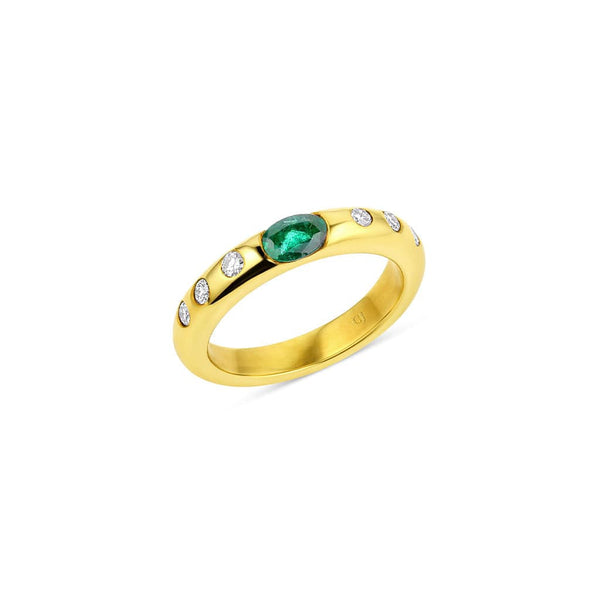 Estate 18kt Yellow Gold 0.30ct Oval Emerald and Diamond Ring