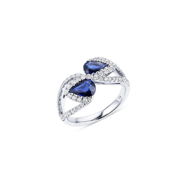 18kt White Gold Pear-Shaped Sapphire and diamond Bypass Ring