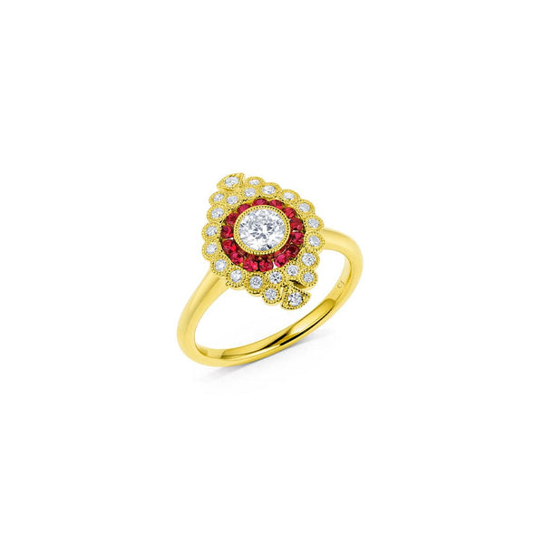 18kt Yellow Gold Ruby and Diamond Shield Ring