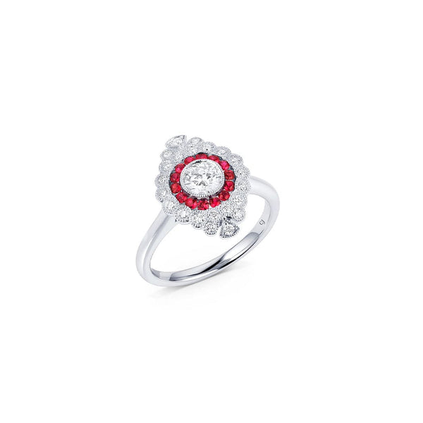 18kt White Gold Ruby and Diamond Shield Ring