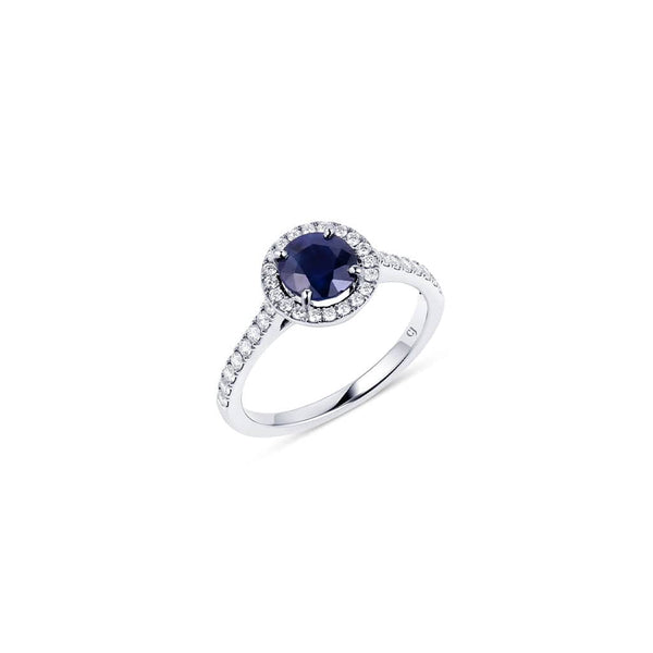 Rivière Platinum 1.29ct Sapphire and Diamond Halo Ring