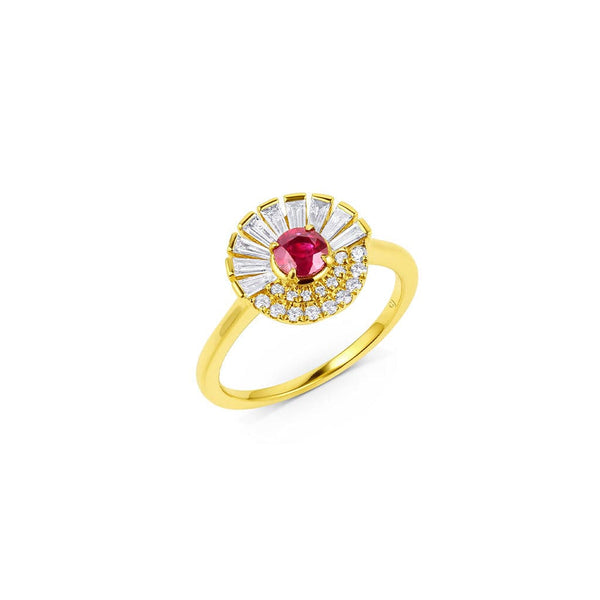 Rivière 18kt Yellow Gold 0.43ct Burma Ruby and Diamond Ring, GIA Certified