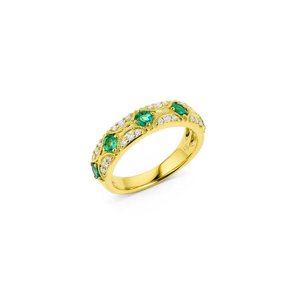 18kt Yellow Gold 0.58ctw Emerald and 0.20ctw Diamond Filigree Band