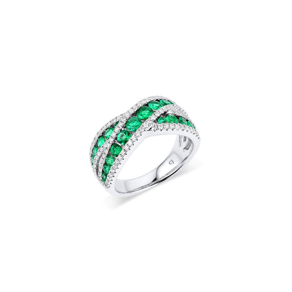 18kt White Gold 0.97ctw Emerald and 0.47ctw Diamond Overlap Ring