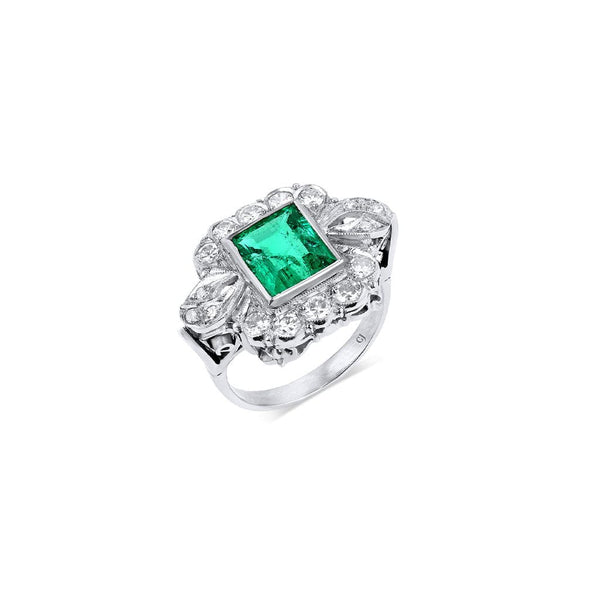 Estate 18kt White Gold 4ct Emerald and1ctw Diamond Ring