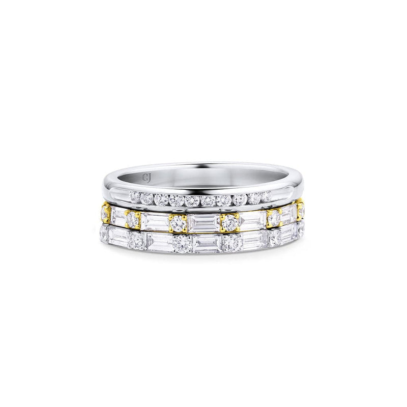 18kt White Gold Baguette and Round Diamond Band