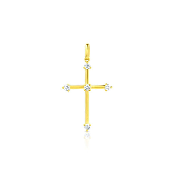 18kt Yellow Gold 5 Diamond Cross Pendant