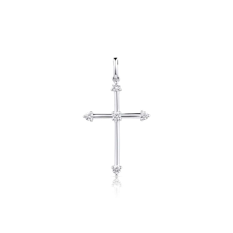 18kt White Gold 5 Diamond Cross Pendant