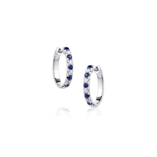 18kt White Gold 0.58ctw Sapphire and 0.43ctw Diamond Hoop Earrings