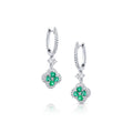 18kt White Gold 0.60ctw Emerald and 0.47ctw Diamond Quatrefoil Drop Earrings