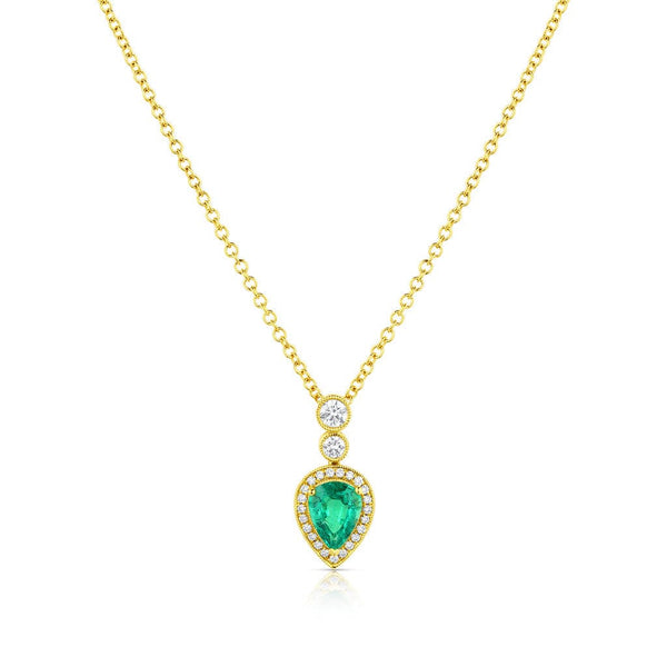 18kt Yellow Gold 1.03ct Pear-Shaped Emerald and Diamond Necklace