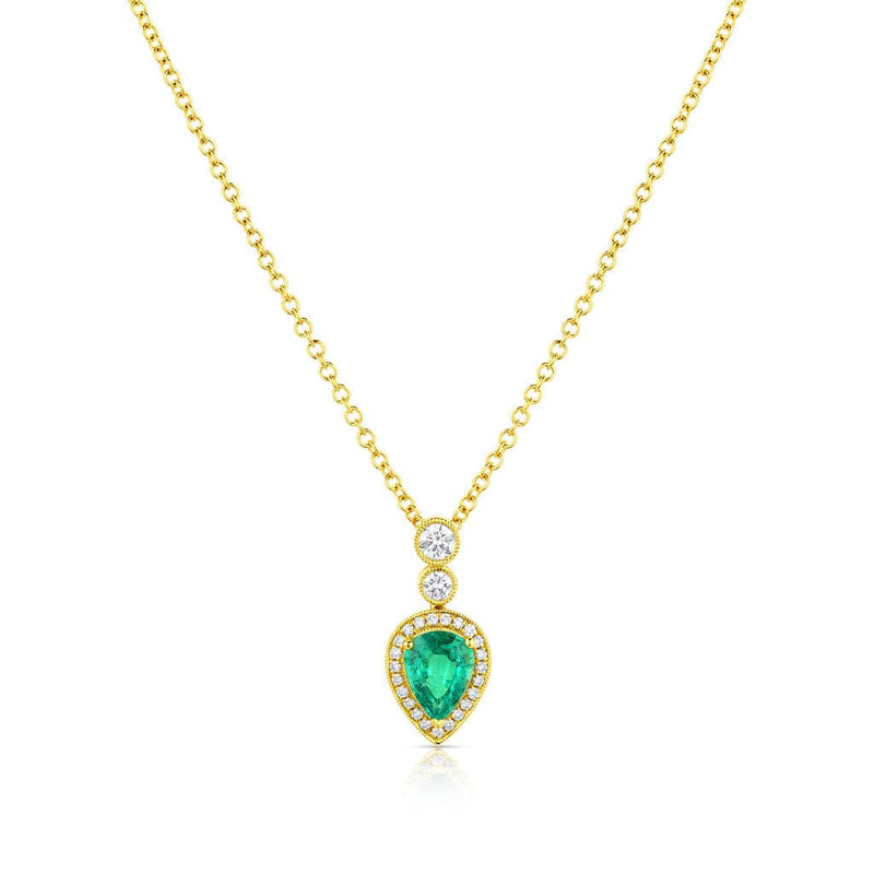 18kt Yellow Gold 1.03ct Pear-Shaped Emerald and Diamond Necklace