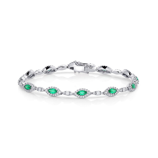 18kt White Gold Marquise Emerald and Diamond Bracelet