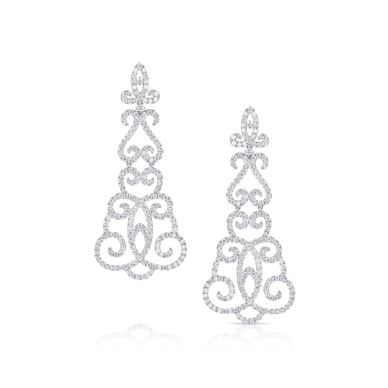 18kt White Gold 8.32ctw Diamond Scroll Chandelier Earrings