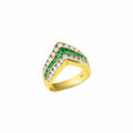 Estate 18kt Yellow Gold Emerald and Diamond V Shaped Ring