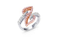 18K White & Rose Gold Fancy Pink and Diamond Bypass Leaf Ring