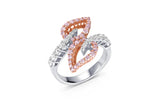 18K White & Rose Gold Fancy Pink and Diamond Bypass Leaf Ring