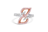 18K White & Rose Gold Fancy Pink and Diamond Bypass Leaf Ring