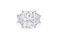 Platinum Three-Stone Radiant and Trapezoid Diamond Ring