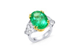 Platinum and 18K Yellow Gold Colombian Emerald and Diamond Ring