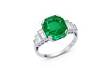Platinum Colombian Emerald and Baguette-Cut Diamond Ring